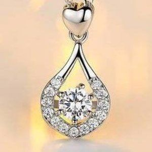 10K White Gold Filled Heart Drop 1CT AAA CZ Cradled Necklace